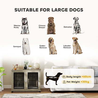 PawHut Indoor Dog Crate Furniture End Table with Soft Washable Cushion, Lockable Front Door, for Large Dogs - Grey