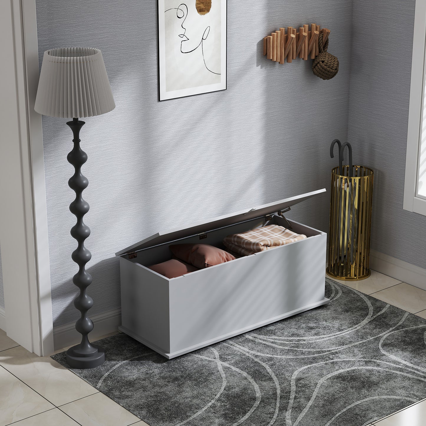 HOMCOM Storage Chest, Large 113L Blanket Box, Shoe Bench with Safety Hinged Lid, Storage Trunk, Bed End Bench for Bedroom, Hallway, Living room, Playroom, 100 x 40 x 40cm, Grey--ChewyGames-ChewyGames