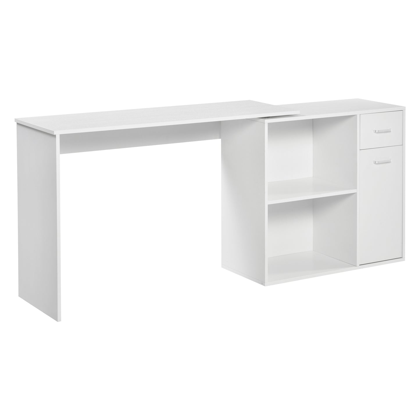 HOMCOM L-Shaped Desk, Corner Computer Desk, Adjustable Study Table with Storage Shelf, Drawer and Cabinet, Workstation for Home Office, White Wood Grain--ChewyGames-ChewyGames