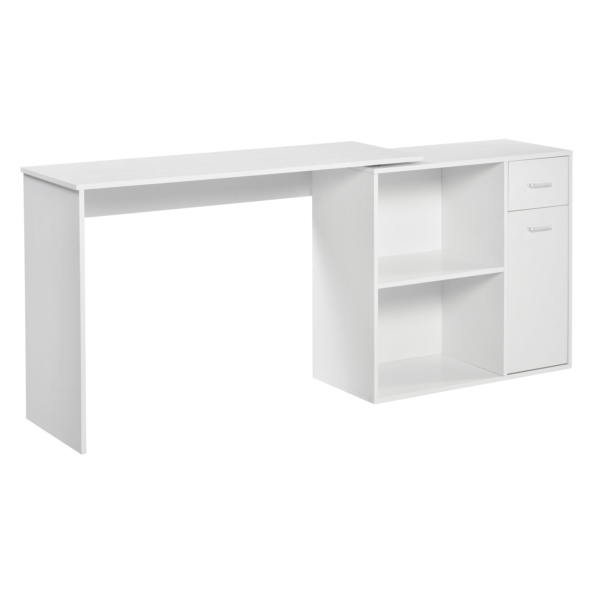 HOMCOM L-Shaped Desk, Corner Computer Desk, Adjustable Study Table with Storage Shelf, Drawer and Cabinet, Workstation for Home Office, White Wood Grain--ChewyGames-ChewyGames