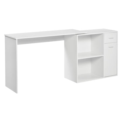 HOMCOM L-Shaped Desk, Corner Computer Desk, Adjustable Study Table with Storage Shelf, Drawer and Cabinet, Workstation for Home Office, White Wood Grain--ChewyGames-ChewyGames
