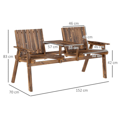 Outsunny 2-Seater Garden Loveseat with Table and Parasol Hole for Porch, Patio, Carbonised Finish