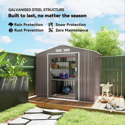 Outsunny 7ft x 4ft Lockable Garden Metal Storage Shed Storage Roofed Tool Metal Shed w/ Air Vents Steel Grey