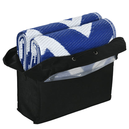 Outsunny Plastic Straw Reversible RV Outdoor Rug with Carry Bag, 182 x 274cm, Blue and White--ChewyGames-ChewyGames