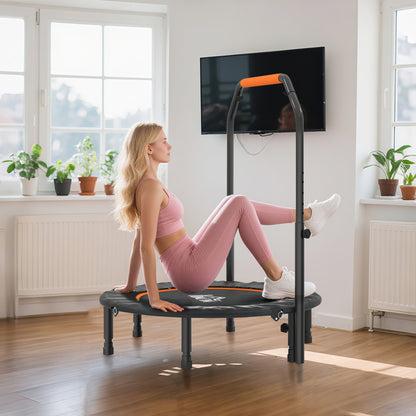 HOMCOM 40" Foldable Mini Fitness Trampoline, with Adjustable Foam Handle, Orange