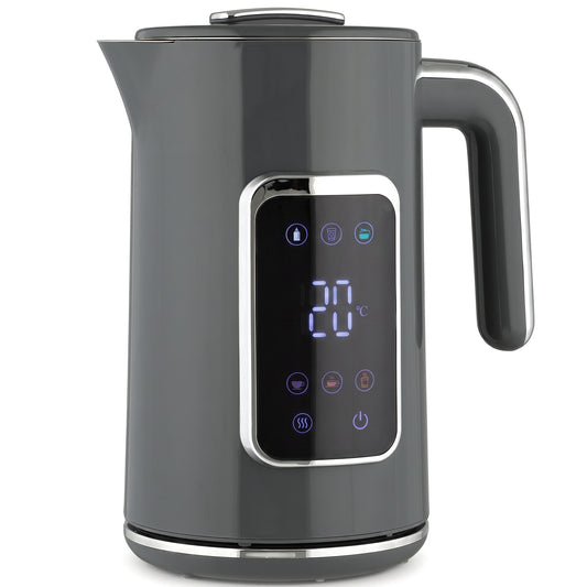 HOMCOM Electric Kettle, 1.7L Fast Boil 3000W Water Kettle with LED Display, Adjustable Temperature, Keep Warm Function, Grey