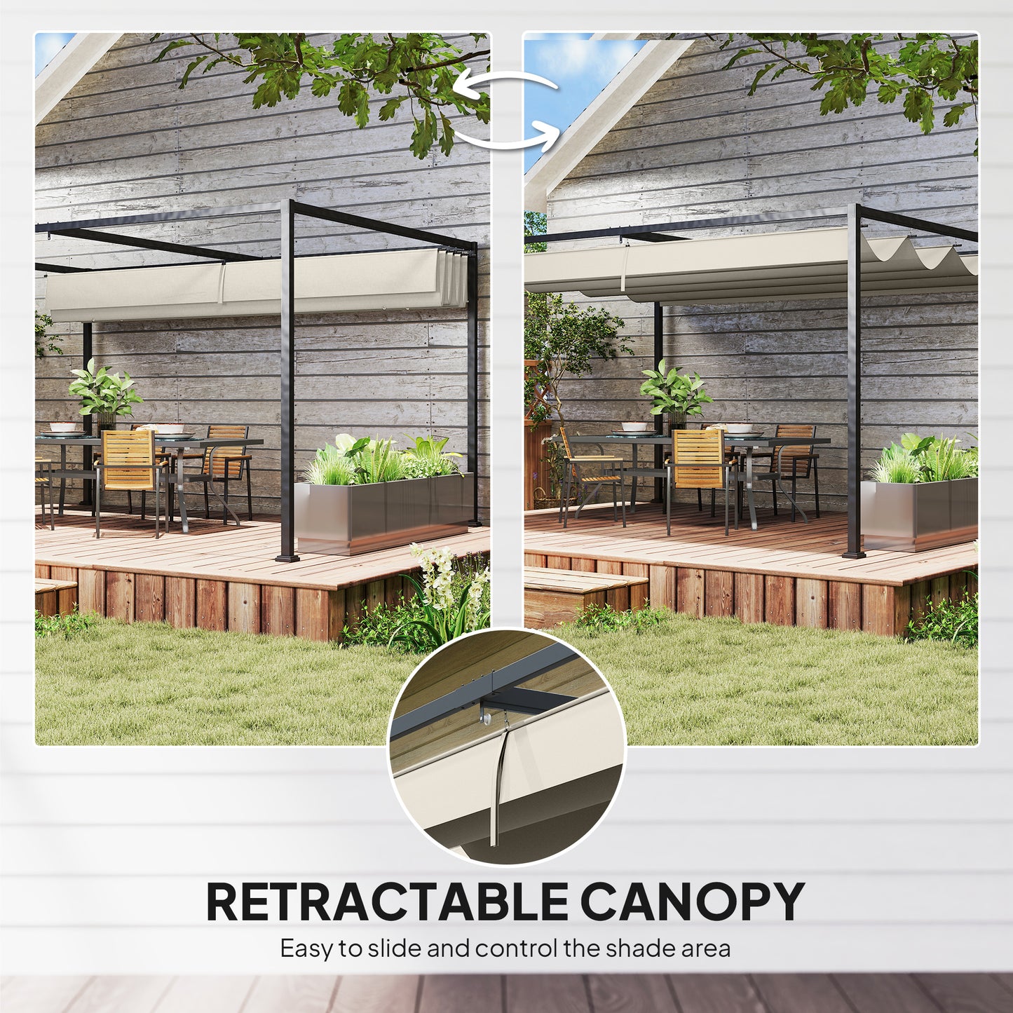 Outsunny 3x2m Metal Pergola with Retractable Roof, Garden Gazebo Canopy Shelter for Outdoor, Patio, Cream White