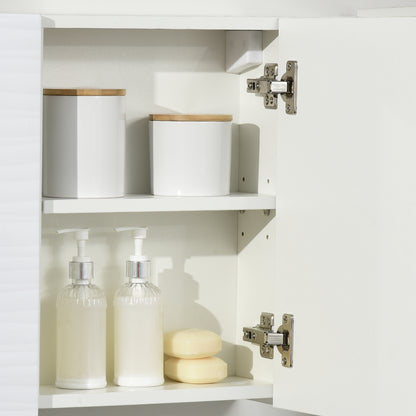 kleankin Bathroom Cabinet with Mirror, Double Door Wall Mounted Storage Cupboard Organizer with Adjustable Shelves, White