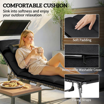 Outsunny Folding Sun Loungers Set of 2 with Canopy, Reclining Sunbed with Cushion, Side Pocket, Carrying Handle, Black