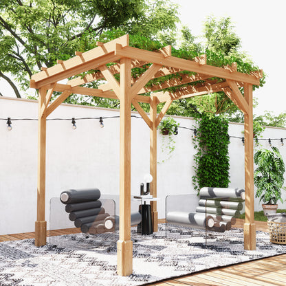 Outsunny 2 x 2 m Wooden Pergola Kit, Decorative Garden Gazebo Shelter with Stable Structure for Climbing Vines, Flowers, Dark Brown