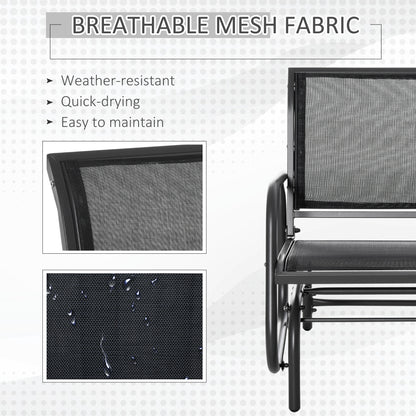Outsunny Outdoor Garden Glider Chair, Metal Frame Single Armchair Swing Seater w/ Breath Mesh Fabric Seat, Curved Backrest, Armrests, for Living Room, Patio, Porch, Dark Grey