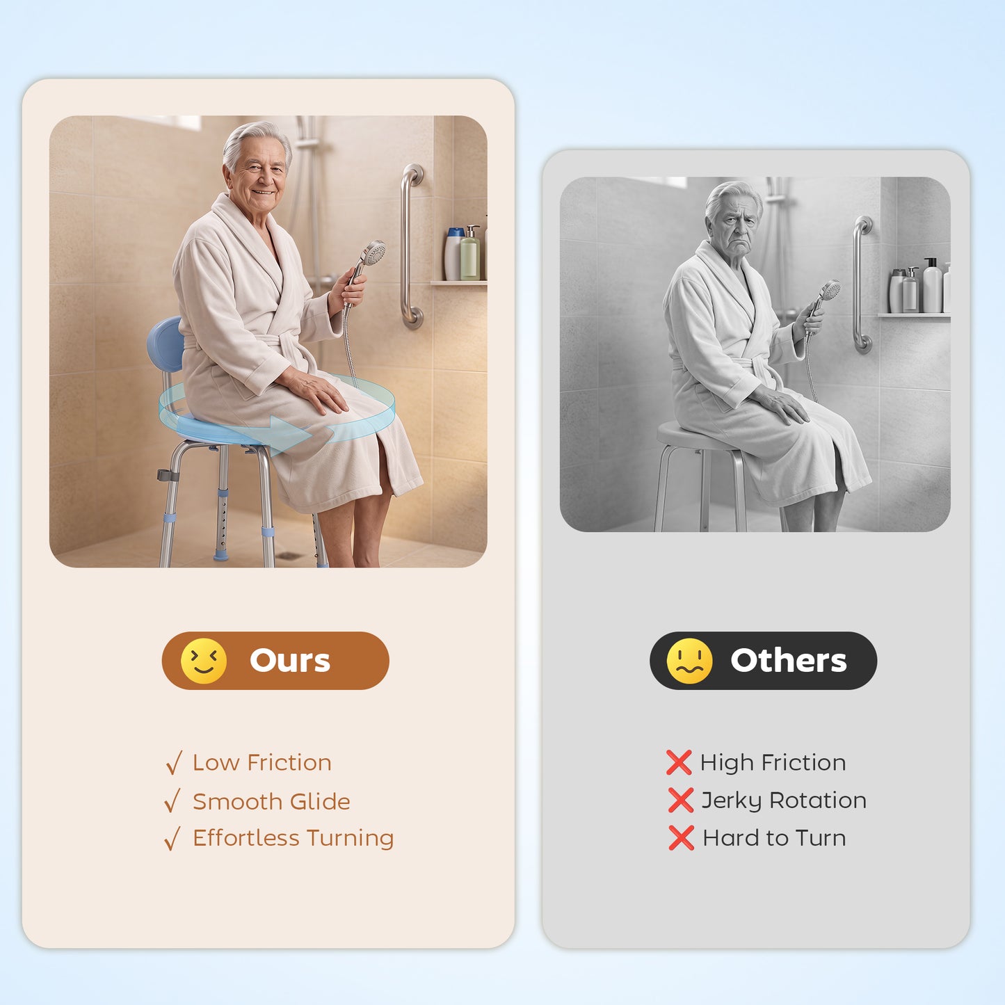 HOMCOM 360° Swivel Shower Stool with Aluminium Frame, 5-Level Adjustable Height, Backrest, Non-Slip Shower Chair for Elderly