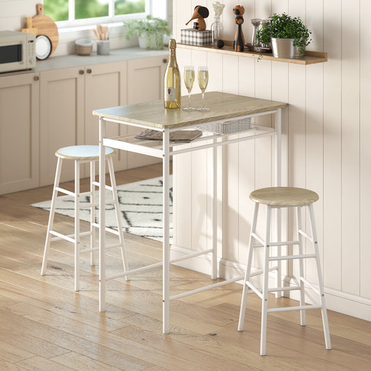 HOMCOM Bar Table Set, Bar Table and Stools Set, Footrest and Storage Shelf, for Kitchen, Dining Room, Pub, Cafe, White and Oak--ChewyGames-ChewyGames
