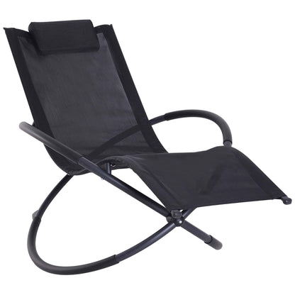 Outsunny Outdoor Orbital Lounger Zero Gravity Patio Chaise Foldable Rocking Chair w/ Pillow Black--ChewyGames-ChewyGames