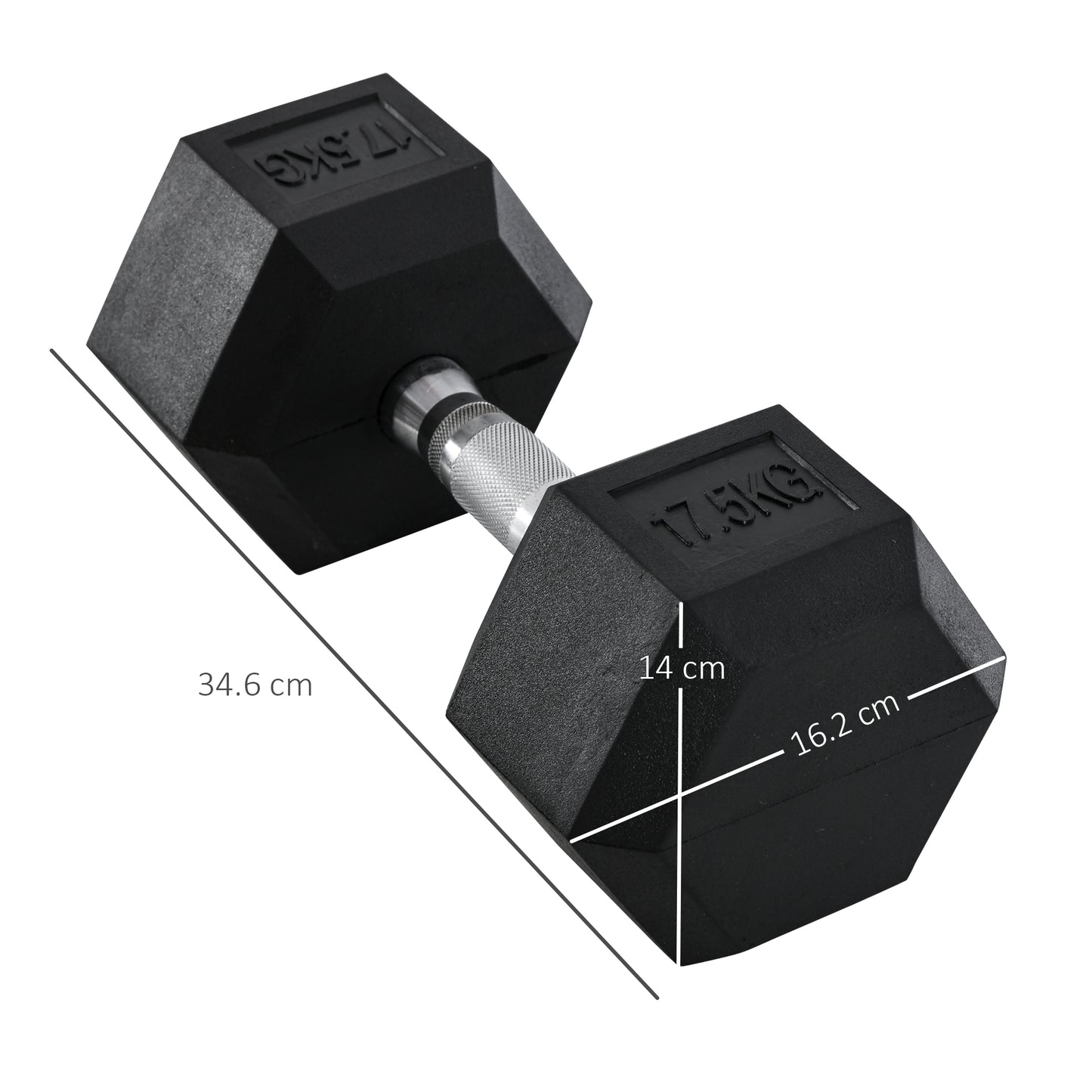 HOMCOM 2 x 17.5KG Rubber Hex Dumbbell Portable Hand Weights Dumbbell Home Gym Workout Fitness Hand Dumbbell