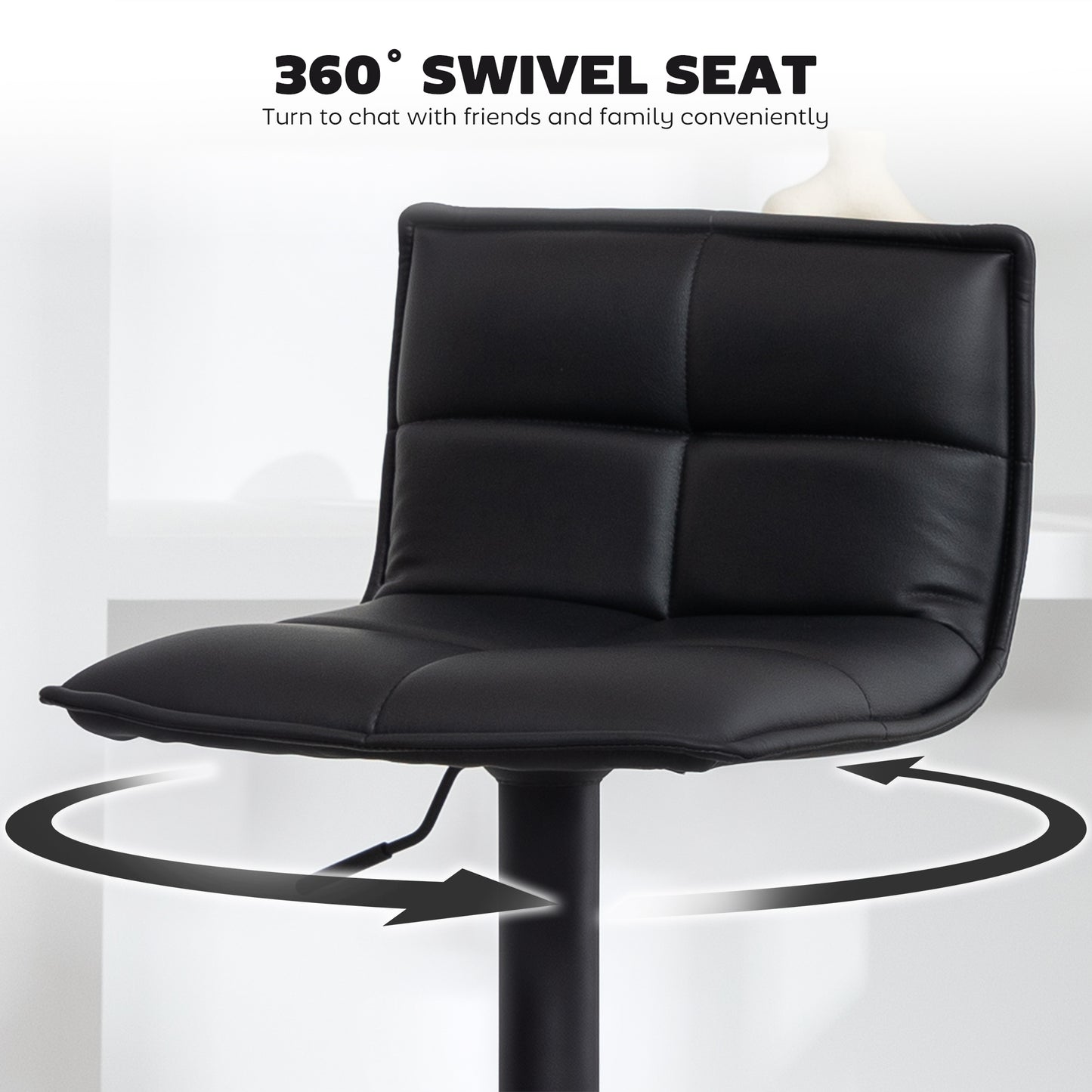 HOMCOM Set of Two Modern Faux Leather Bar Stools - Black