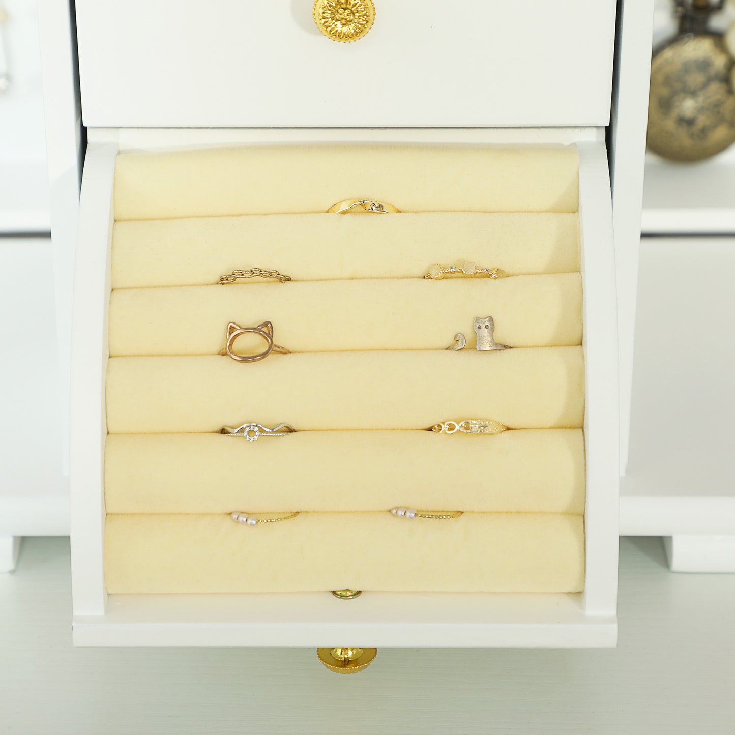 HOMCOM 4-Tier Jewellery Box with Mirror and 2 Drawers - White