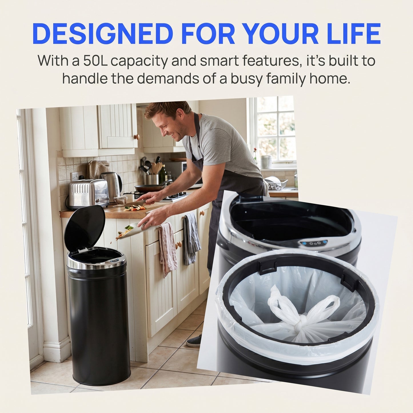 HOMCOM 50L Sensor Bin, Automatic Touchless Rubbish Bin with Soft-Close Lid, Fingerprint Resistant Stainless Steel for Kitchen, Home Office, Recycling and Waste, Black