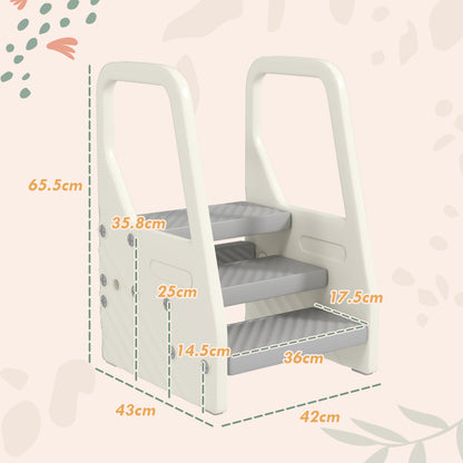 AIYAPLAY Adjustable 3 Step Toddler Tower with Handles, Non-slip Surface and Foot Pads, Grey