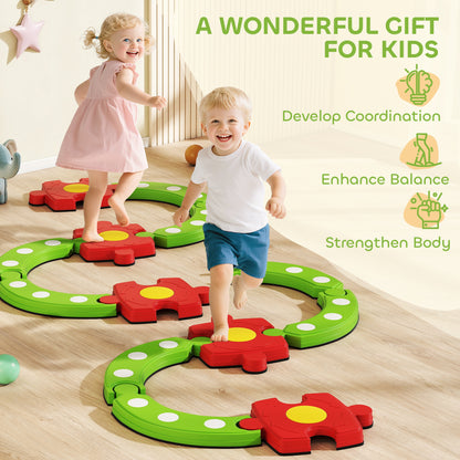 AIYAPLAY 13 PCS Kids Balance Beam Stepping Stones Set with Non-slip Textured Surface, Outdoor Indoor for Toddlers, Green