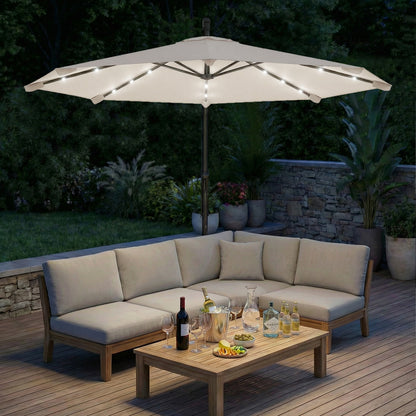 Outsunny 3 m Cantilever Parasol with Solar LED Lights Garden Umbrella with Cross Base, Cream White