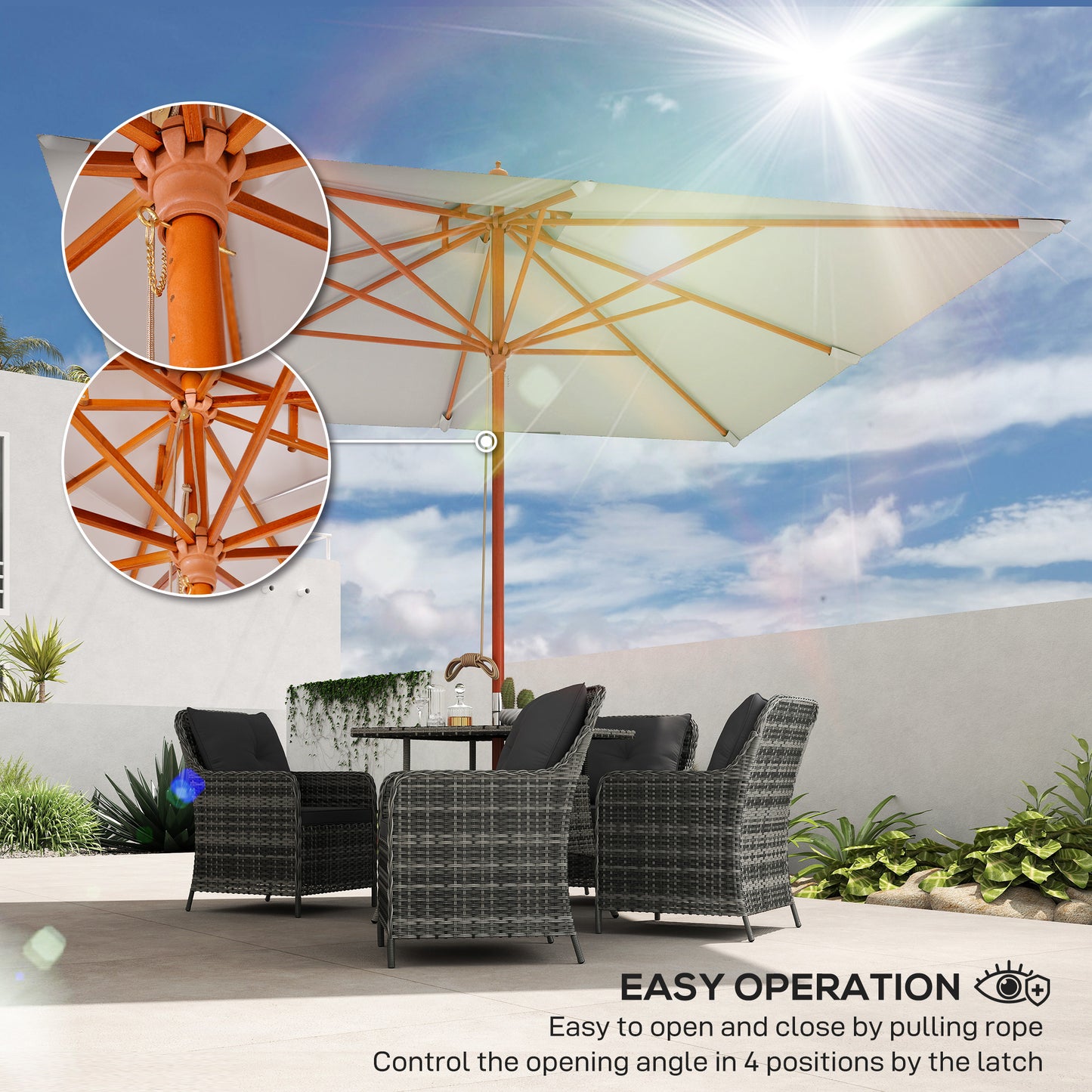 Outsunny 3 m Square Garden Parasol - Grey