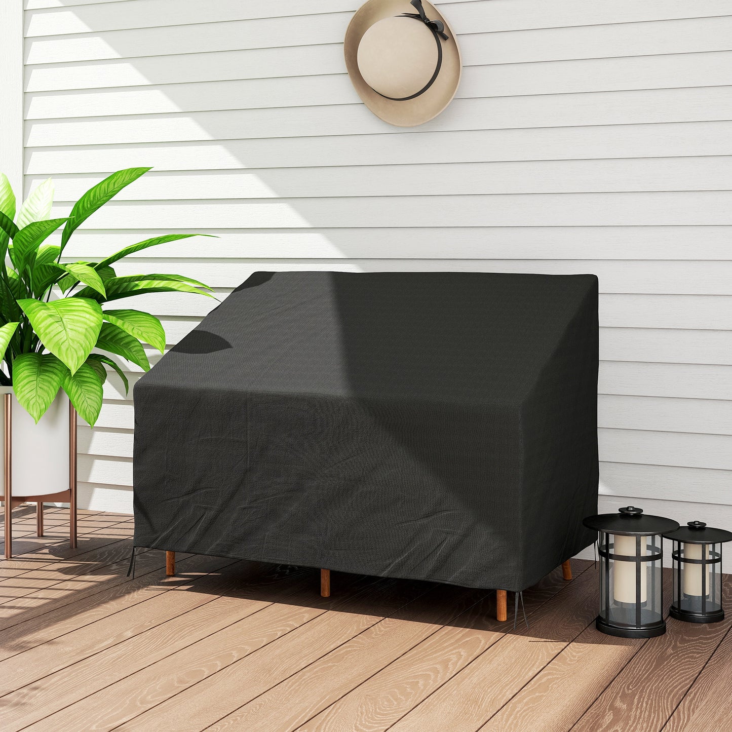 Outsunny 600D Oxford Cloth Furniture Cover, 2 Seater Sofa Protector for Garden Patio, Outdoor, Waterproof, Black, 140L x 84W x 56/94H cm