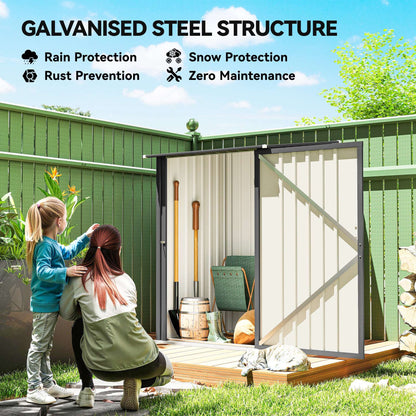 Outsunny 3.3 x 3.4ft Lean To Steel Garden Shed, with Locking Door - Dark Grey
