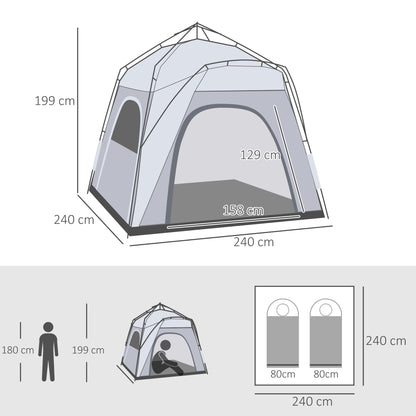 Outsunny 3 Person Automatic Camping Tent, Outdoor Pop Up Tent, Portable Backpacking Dome Shelter, Light Grey