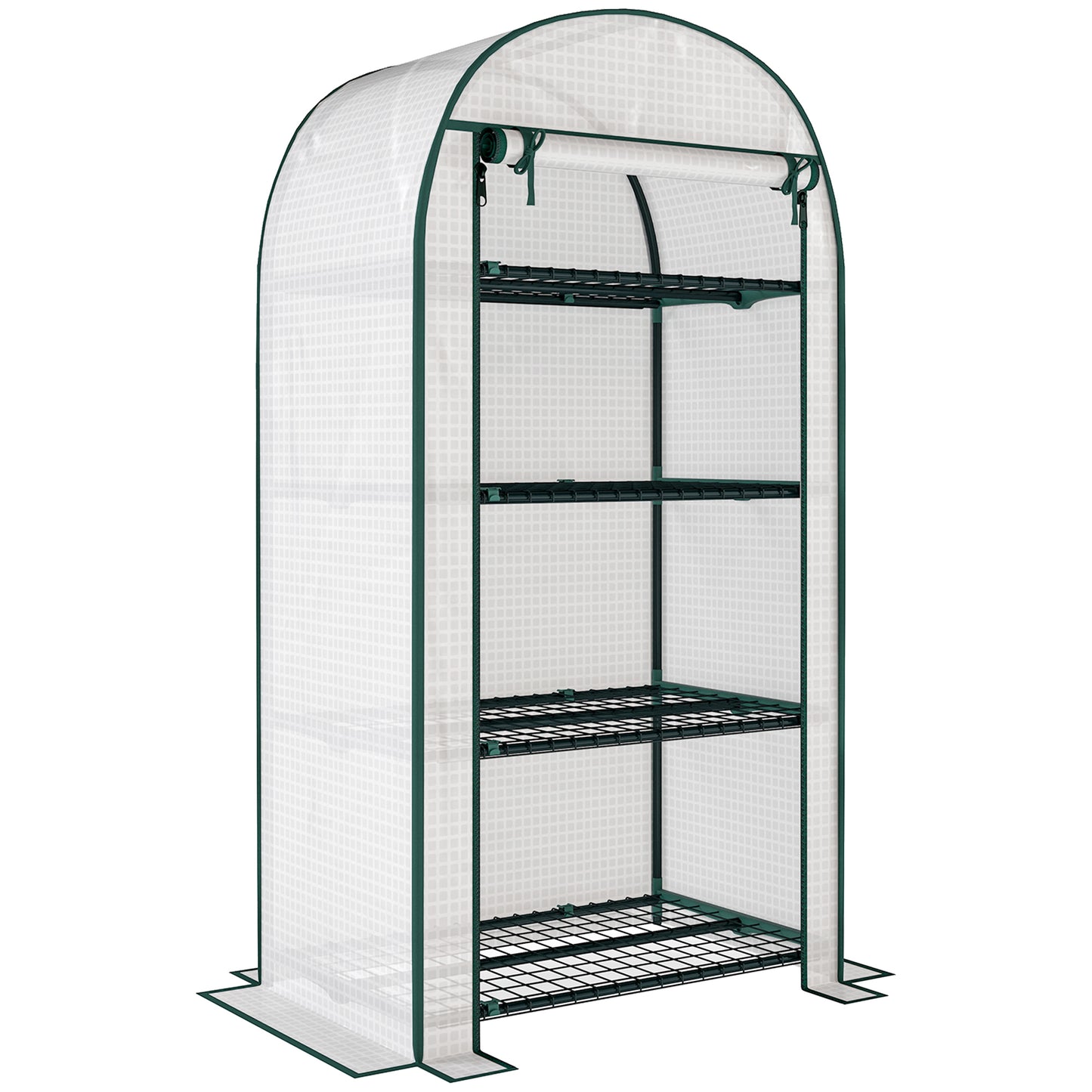 Outsunny 4 Tier Mini Greenhouse for Outdoor, Portable Gardening Plant Green House with Storage Shelf, Roll-Up Zipped Door, Metal Frame and PE Cover, 80 x 49 x 160cm, White