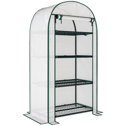 Outsunny 4 Tier Mini Greenhouse for Outdoor, Portable Gardening Plant Green House with Storage Shelf, Roll-Up Zipped Door, Metal Frame and PE Cover, 80 x 49 x 160cm, White