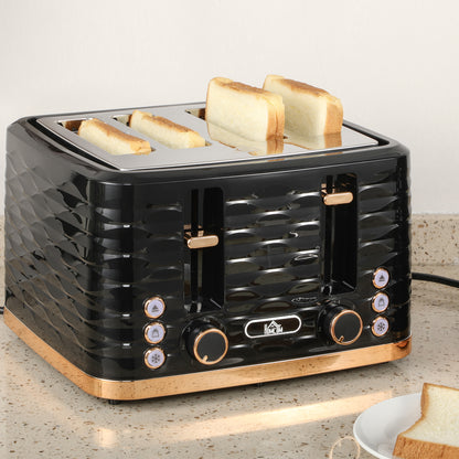 HOMCOM Four-Slice Rippled Toaster - Black