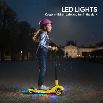 AIYAPLAY Three-Wheel Foldable Electric Scooter for Kids Aged 6-10 Years, Yellow