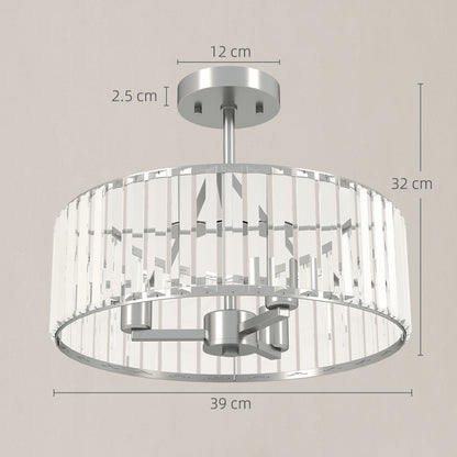 HOMCOM Crystal Ceiling Light Fixture, Semi Flush Mount Modern Crystal Chandelier Ceiling Light for Living Room, Bedroom, Hallway, Dining Room, E14 Base 3-Lights, Bulbs Not Included, Silver Tone