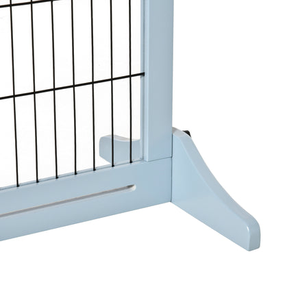 PawHut Freestanding Dog Gate, Foldable Pet Fence, Indoor Wood Barrier, Stair Gate with Support Feet, for Doorway, Hallway, Small and Medium Dogs, 69H x 104-180 cm, Blue-grey