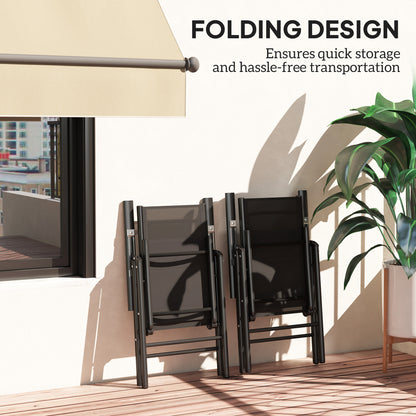 Outsunny Set of 2 Folding Garden Chairs, Aluminium Frame Outdoor Dining Chairs with Breathable Mesh Back and Seat, Garden Folding Chair Set with Armrests for Balcony, Black