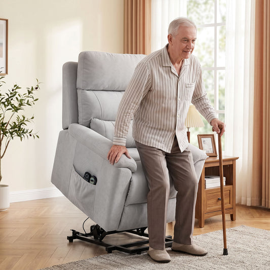 HOMCOM Power lift recliner chair with Massage and Heat, Terry Cloth Electric Lift Chair with Spring Cushion, Light Grey