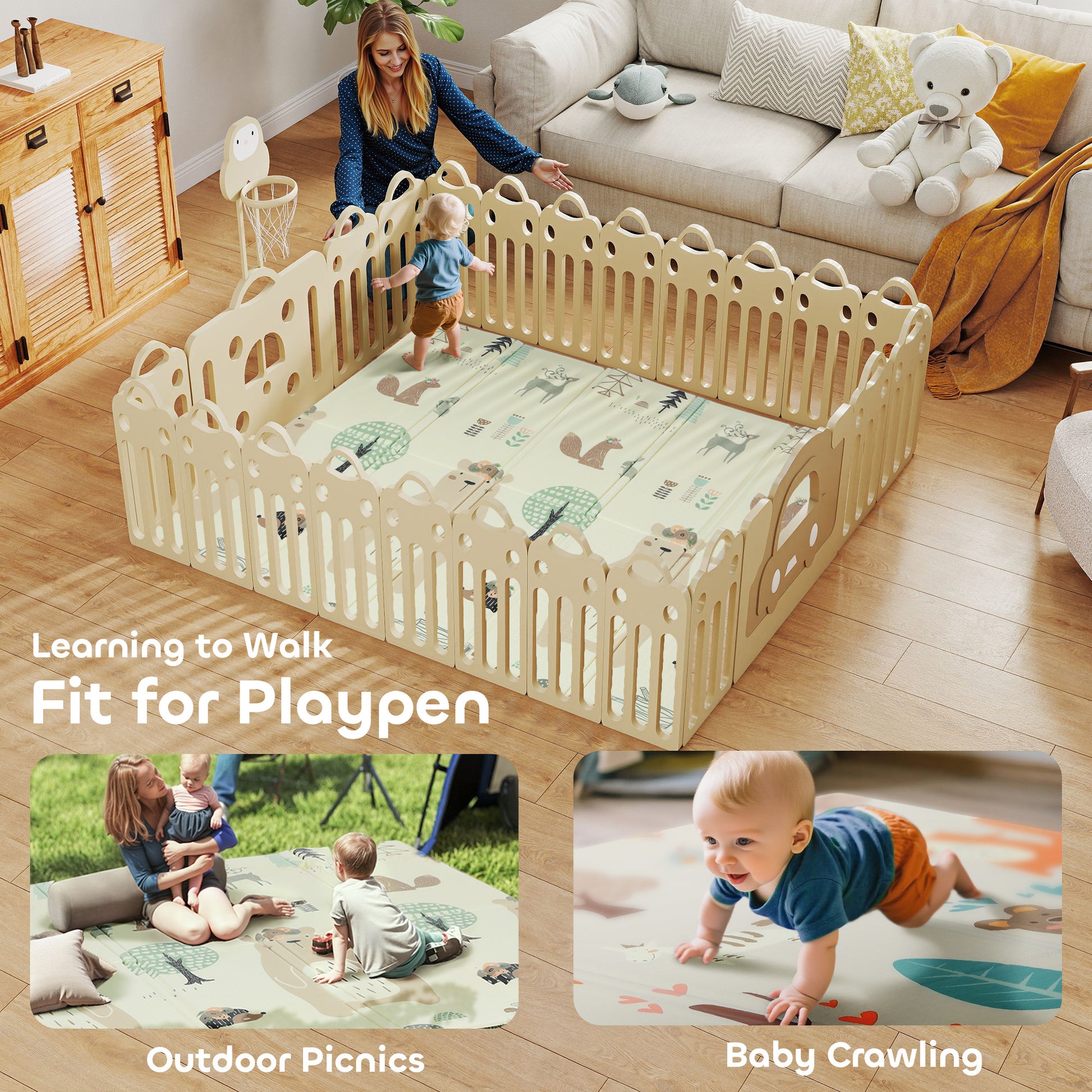 AIYAPLAY Baby Play Mat, Double Sideded Foldable Kids Crawling Mat, Reversible & Waterproof, Animal--ChewyGames-ChewyGames