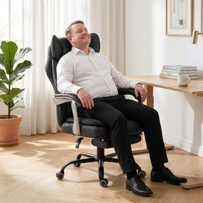 HOMCOM Executive Office Chair, Leathaire Big and Tall Office Chair 180 kg with Wide Seat, Reclining, Lumbar Support, Black