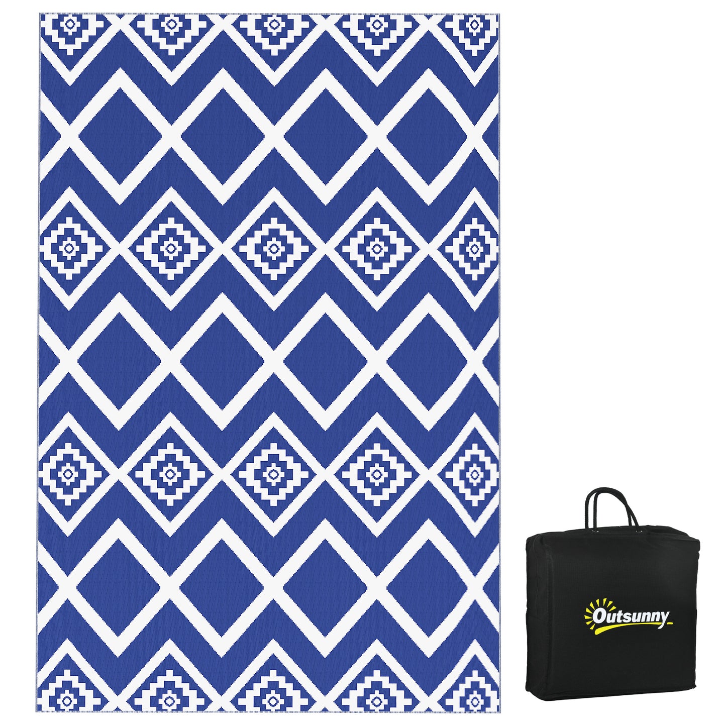 Outsunny Plastic Straw Reversible RV Outdoor Rug with Carry Bag, 182 x 274cm, Blue and White--ChewyGames-ChewyGames