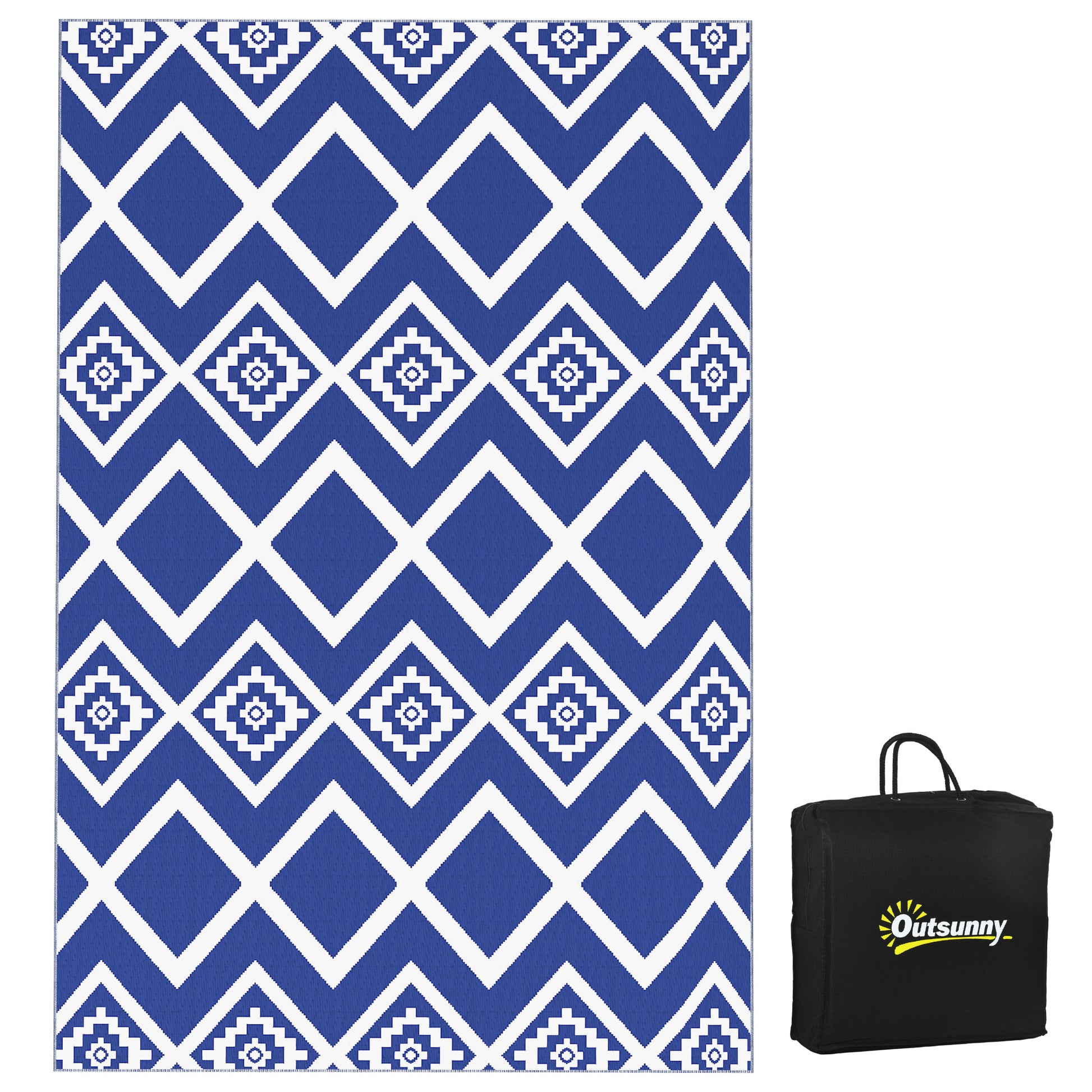 Outsunny Plastic Straw Reversible RV Outdoor Rug with Carry Bag, 182 x 274cm, Blue and White--ChewyGames-ChewyGames