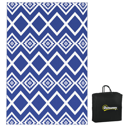 Outsunny Plastic Straw Reversible RV Outdoor Rug with Carry Bag, 182 x 274cm, Blue and White--ChewyGames-ChewyGames