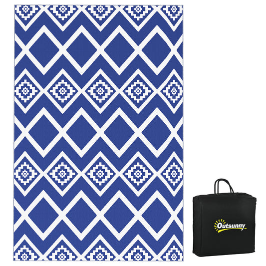 Outsunny Plastic Straw Reversible RV Outdoor Rug with Carry Bag, 182 x 274cm, Blue and White--ChewyGames-ChewyGames