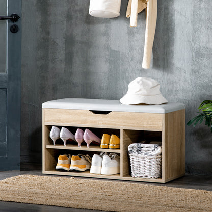 HOMCOM Shoes Cabinet Bench Hidden Storage Padded Seat Organiser Footwear Rack Hallway Oak Tone--ChewyGames-ChewyGames