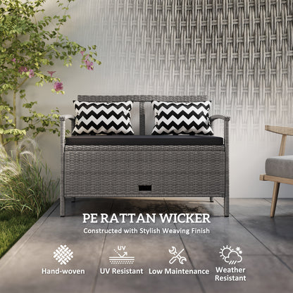 Outsunny 160L Storage Two-Seater Rattan Bench - Grey--ChewyGames-ChewyGames