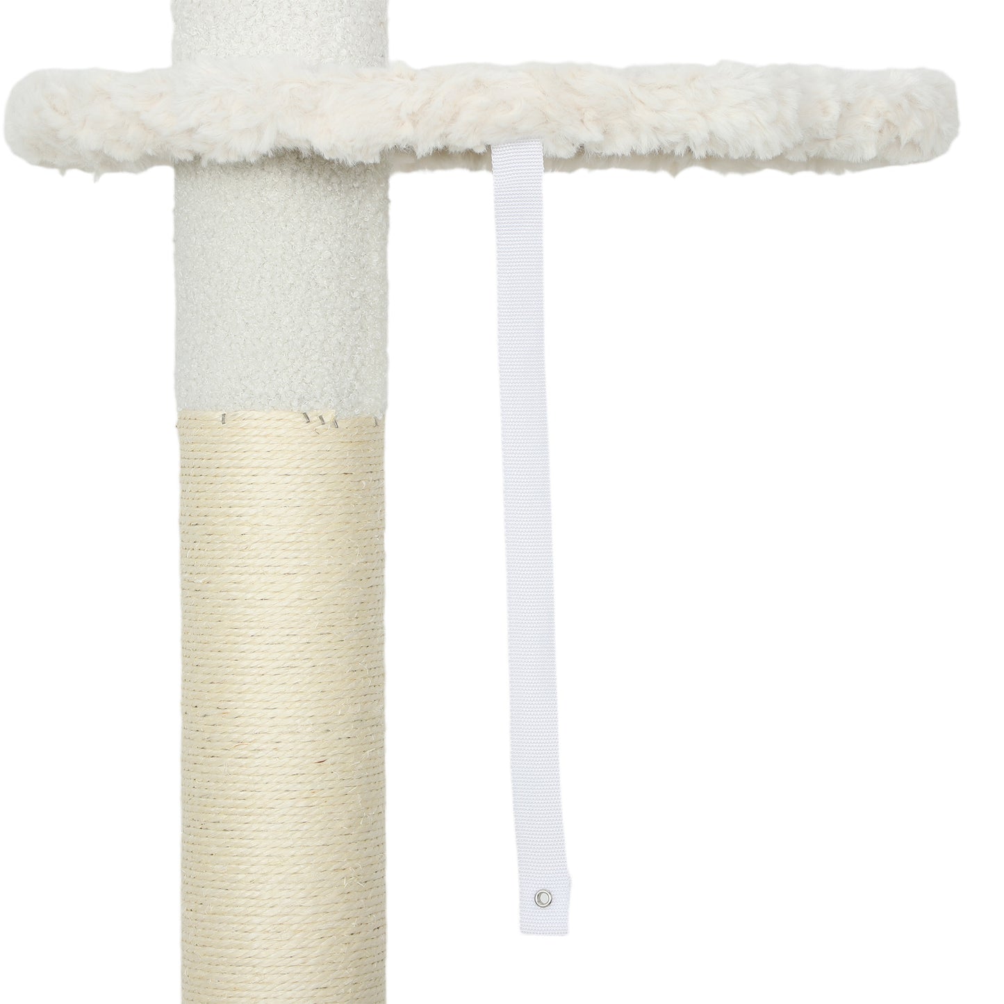 PawHut 225-255 cm Adjustable Cat Climbing Tower with Sisal Scratching Posts, 2 Hanging Play Balls and Anti-Tip Strap, Beige