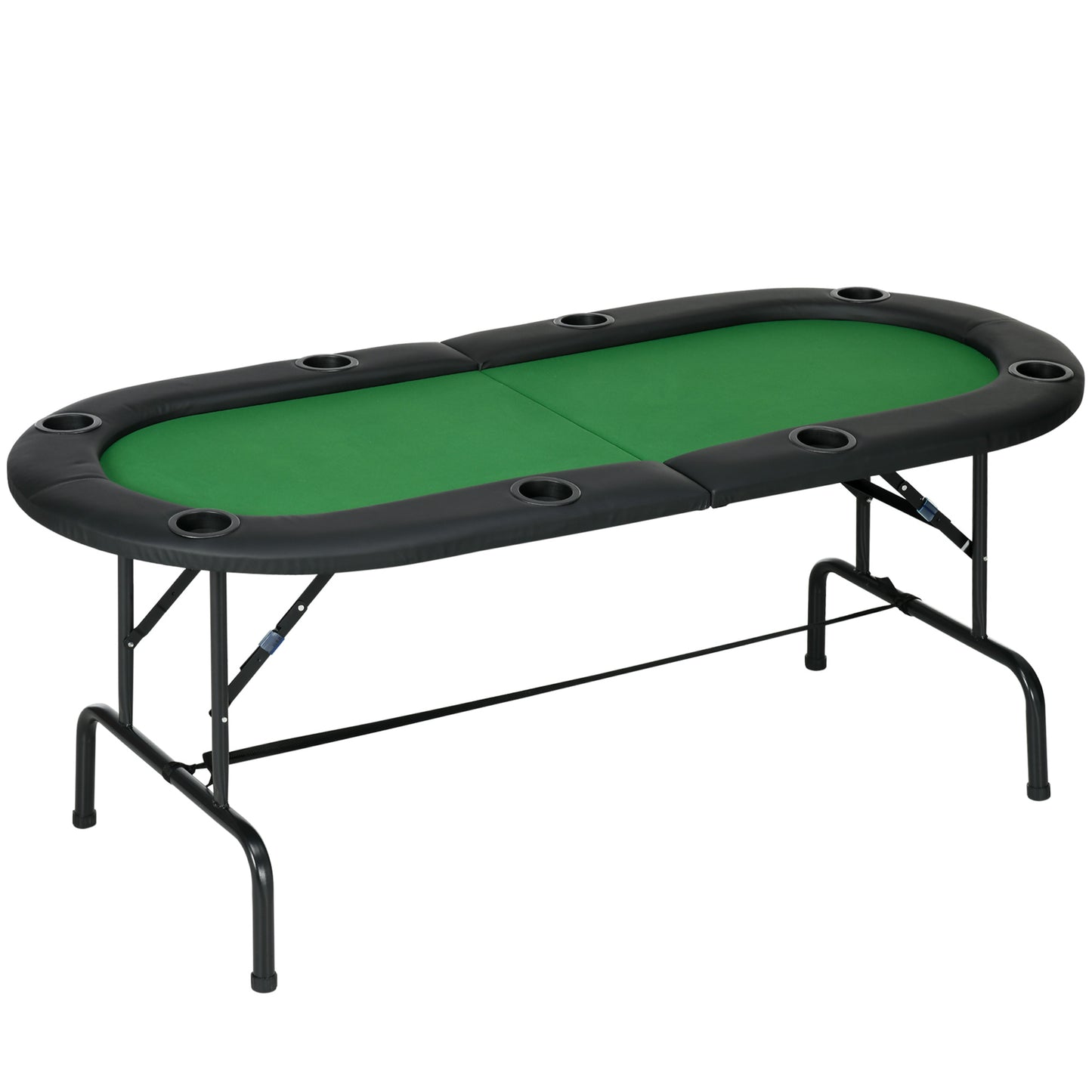 HOMCOM 8 Player Folding Poker Table, Oval Portable Blackjack Casino Table with Cup Holder, Felt Top and Metal Base, 183 x 82 x 75cm, Green and Black-Indoor Games-ChewyGames-ChewyGames