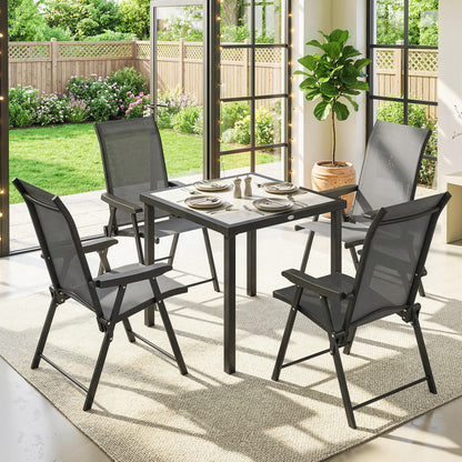 Outsunny 5 Pieces Outdoor Dining Set, Garden Dining Set for 4 with Square Table and Folding Chairs, Grey