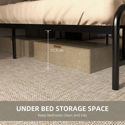 HOMCOM 4.8ft Double Bed Frame with Industrial Wood Headboard, Steel Slat Support and 25.5cm Underbed Storage Space, 145 x 197cm, Rustic Brown