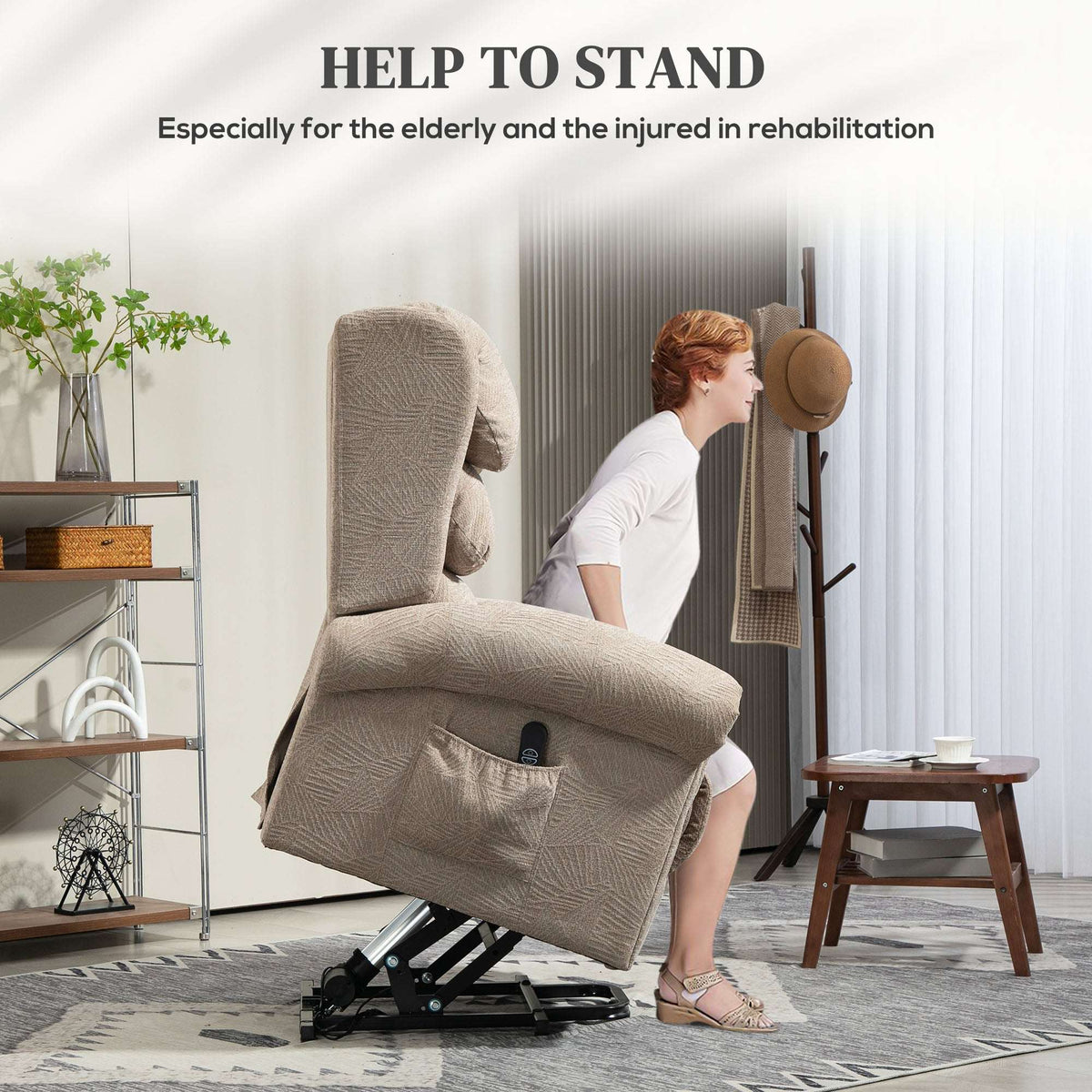 HOMCOM Velvet-Feel Electric Riser Recliner Chair - Khaki